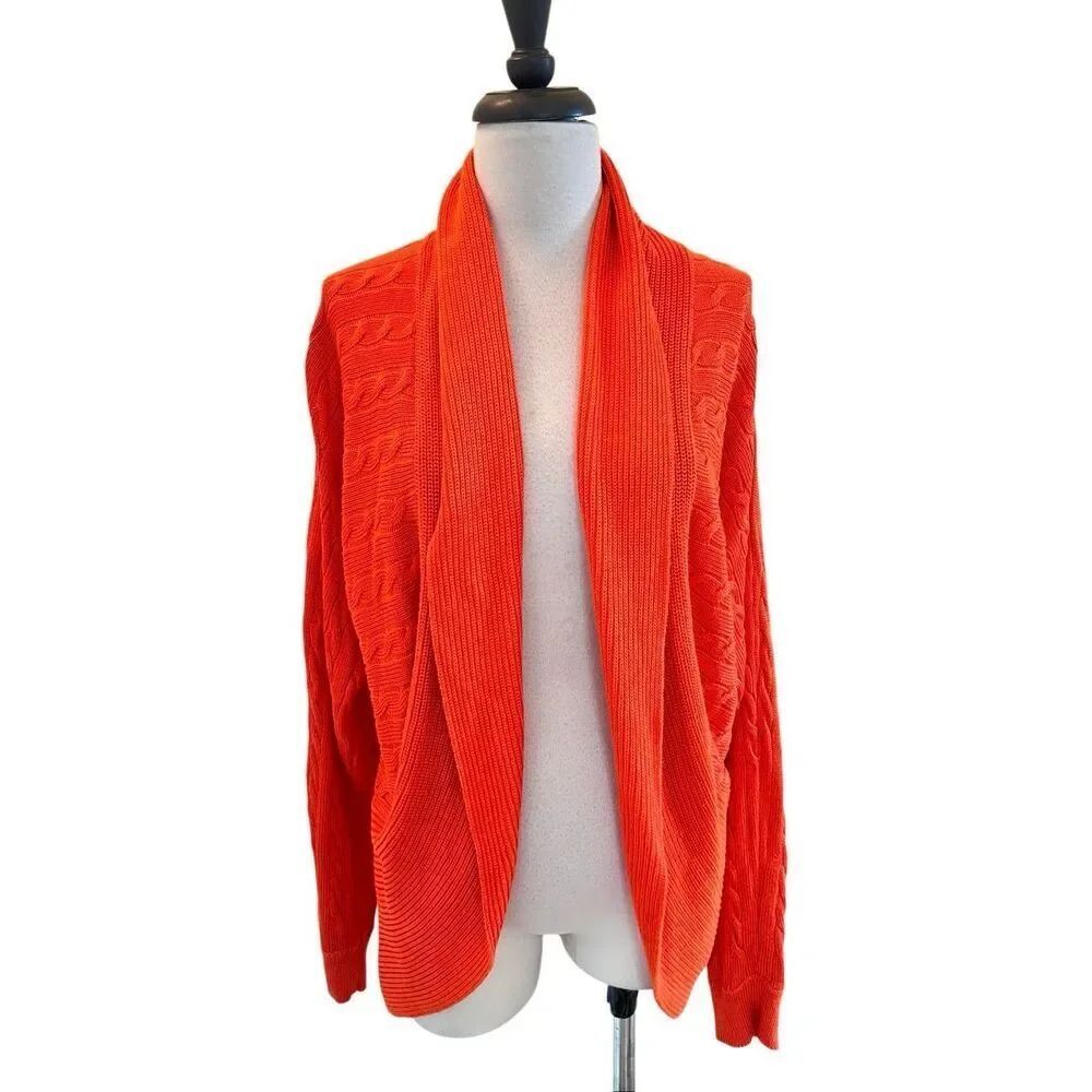 Lauren Ralph Lauren Women's Cable Knit Open Front Shawl Cardigan Orange Sz Large